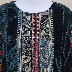 Embroidered Velvet Top with Red Accents